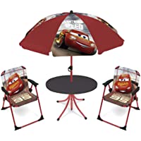 ARDITEX WD12638 Set de Mesa (50x50x48cm)- 2 Sillas (38x32x53cm) y Sombrilla (diámetro 110cm) de Disney-Pixar-Cars